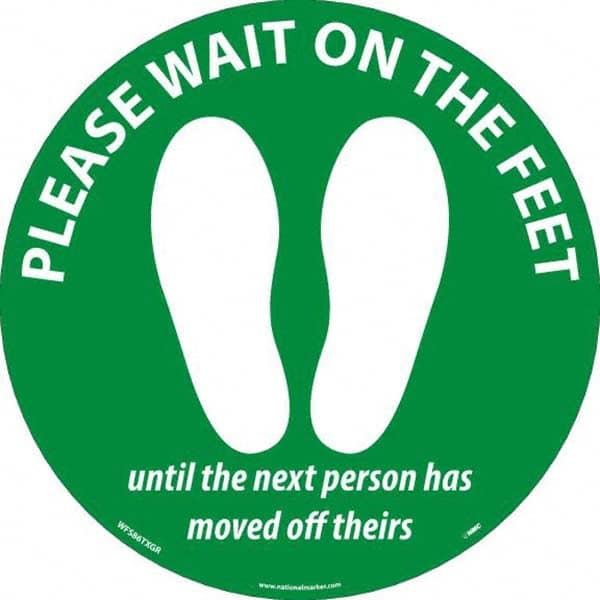 NMC - "Please Wait on the Feet Until the Next Person Has Moved Off Theirs" Adhesive-Backed Floor Sign - USA Tool & Supply