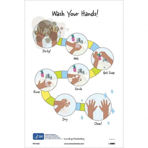 NMC - "Wash Your Hands!", 18" High x 12" Wide, Vinyl Safety Sign - USA Tool & Supply