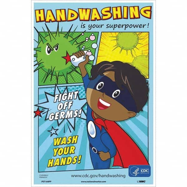 NMC - "Fight Off Germs! Wash Your Hands!", 18" High x 12" Wide, Paper Safety Sign - USA Tool & Supply