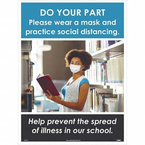 NMC - "Please Wear a Mask and Practice Social Distancing", 24" High x 18" Wide, Paper Safety Sign - USA Tool & Supply