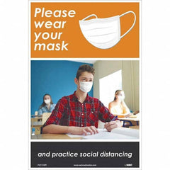 NMC - "Please Wear Your Mask and Practice Social Distancing", 18" High x 12" Wide, Paper Safety Sign - USA Tool & Supply