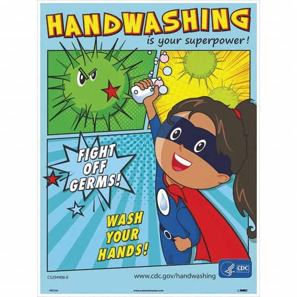 NMC - "Fight Off Germs! Wash Your Hands!", 24" High x 18" Wide, Paper Safety Sign - USA Tool & Supply