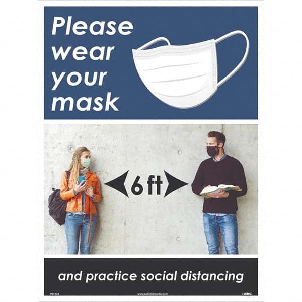 NMC - "Please Wear Your Mask and Practice Social Distancing", 24" High x 18" Wide, Paper Safety Sign - USA Tool & Supply