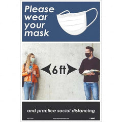 NMC - "Please Wear Your Mask and Practice Social Distancing", 18" High x 12" Wide, Paper Safety Sign - USA Tool & Supply