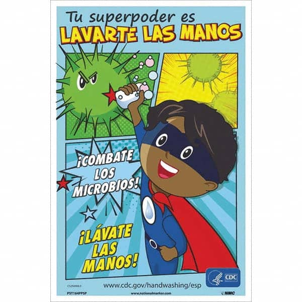 NMC - "Combate Los Microbios! L\xE1vate Las Manos!", 18" High x 12" Wide, Paper Safety Sign - USA Tool & Supply