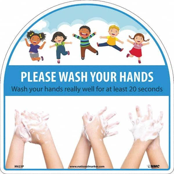 Sign: Rectangle, ″Please Wash Your Hands″ Vinyl, Adhesive Backed, 12″ High