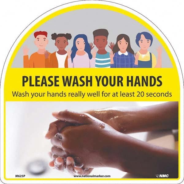 NMC - "Please Wash Your Hands", 12" High x 12" Wide, Pressure-Sensitive Vinyl Safety Sign - USA Tool & Supply