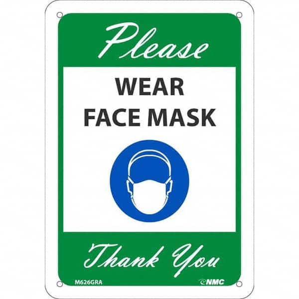 NMC - "Please Wear Face Mask Thank You", 10" High x 7" Wide, Aluminum Safety Sign - USA Tool & Supply