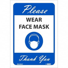 NMC - "Please Wear Face Mask Thank You", 10" High x 7" Wide, Pressure-Sensitive Vinyl Safety Sign - USA Tool & Supply