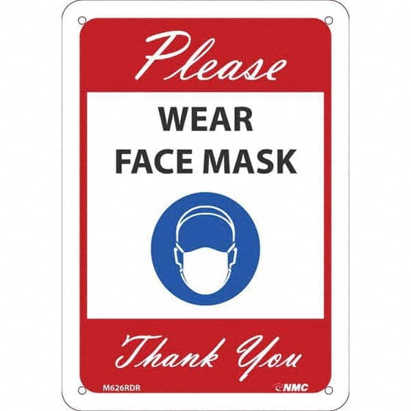 NMC - "Please Wear Face Mask Thank You", 10" High x 7" Wide, Rigid Plastic Safety Sign - USA Tool & Supply