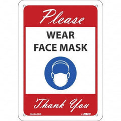 NMC - "Please Wear Face Mask Thank You", 10" High x 7" Wide, Rigid Plastic Safety Sign - USA Tool & Supply