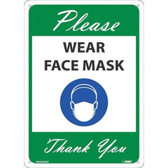 Sign: Rectangle, ″Please Wear Face Mask Thank You″ Aluminum, Wall Mount, 14″ High