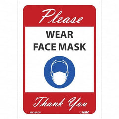 NMC - "Please Wear Face Mask Thank You", 10" High x 7" Wide, Pressure-Sensitive Vinyl Safety Sign - USA Tool & Supply