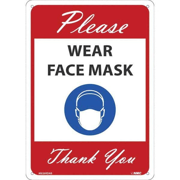 NMC - "Please Wear Face Mask Thank You", 14" High x 10" Wide, Aluminum Safety Sign - USA Tool & Supply