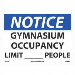 NMC - "Notice Gymnasium Occupancy Limit____People", 10" High x 14" Wide, Pressure-Sensitive Vinyl Safety Sign - USA Tool & Supply