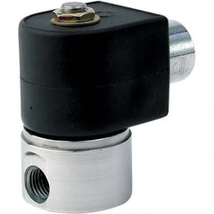 Parker - 120/60 - 110/50 VAC 1/4" NPT Port Brass Two-Way Direct Acting Solenoid Valve - USA Tool & Supply