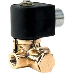 Parker - 120/60 - 110/50 VAC 1/4" NPT Port Brass Two-Way Internally Piloted Diaphragm Solenoid Valve - USA Tool & Supply