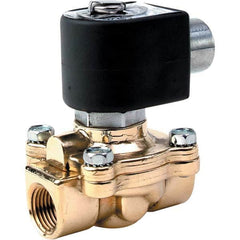 Parker - 24 VDC 3/8" NPT Port Brass Two-Way Internally Piloted Diaphragm Solenoid Valve - USA Tool & Supply