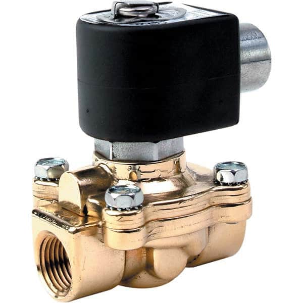 Parker - 24/60 VAC 1 NPT Port Brass Two-Way Internally Piloted Diaphragm Solenoid Valve - USA Tool & Supply
