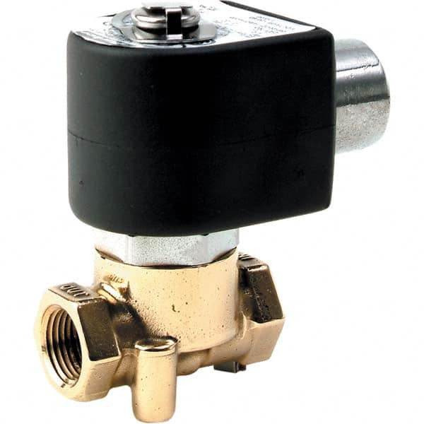 Parker - 24 VDC 3/8" NPT Port Brass Two-Way Direct Acting Solenoid Valve - USA Tool & Supply