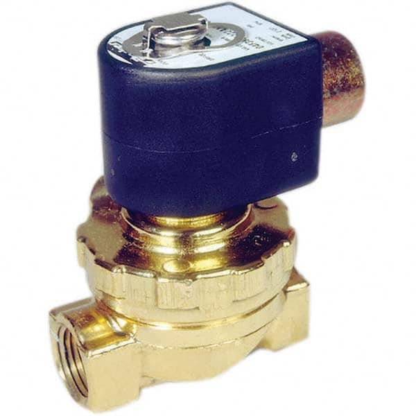 Parker - 120/60 - 110/50 VAC 1/2" NPT Port Brass Two-Way Internally Piloted Diaphragm Solenoid Valve - USA Tool & Supply