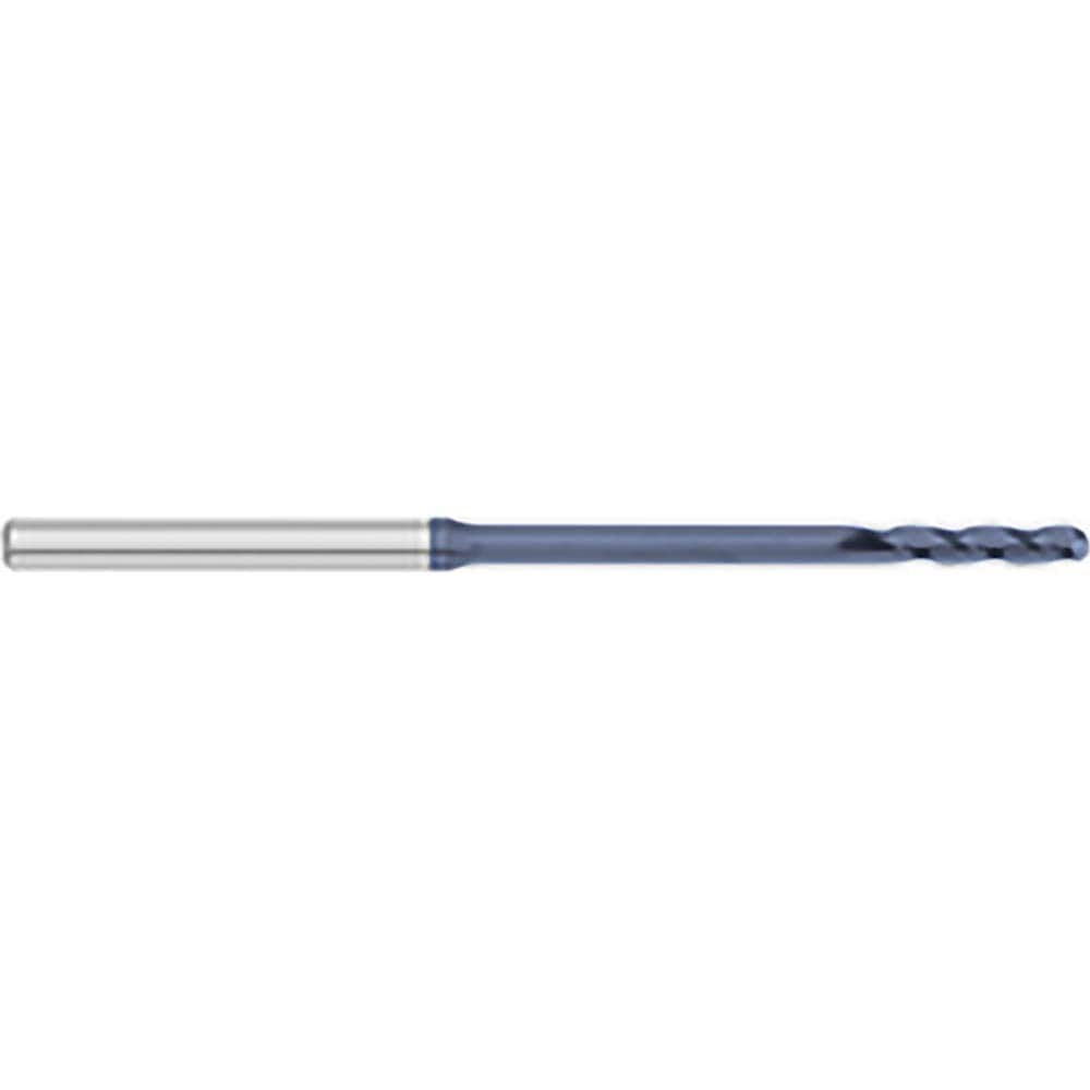 Ball End Mill: 0.075″ Dia, 0.375″ LOC, 3 Flute, Solid Carbide 2-1/2″ OAL, 1/8″ Shank Dia, 30 ° Helix, AlTiN Coated, Single End
