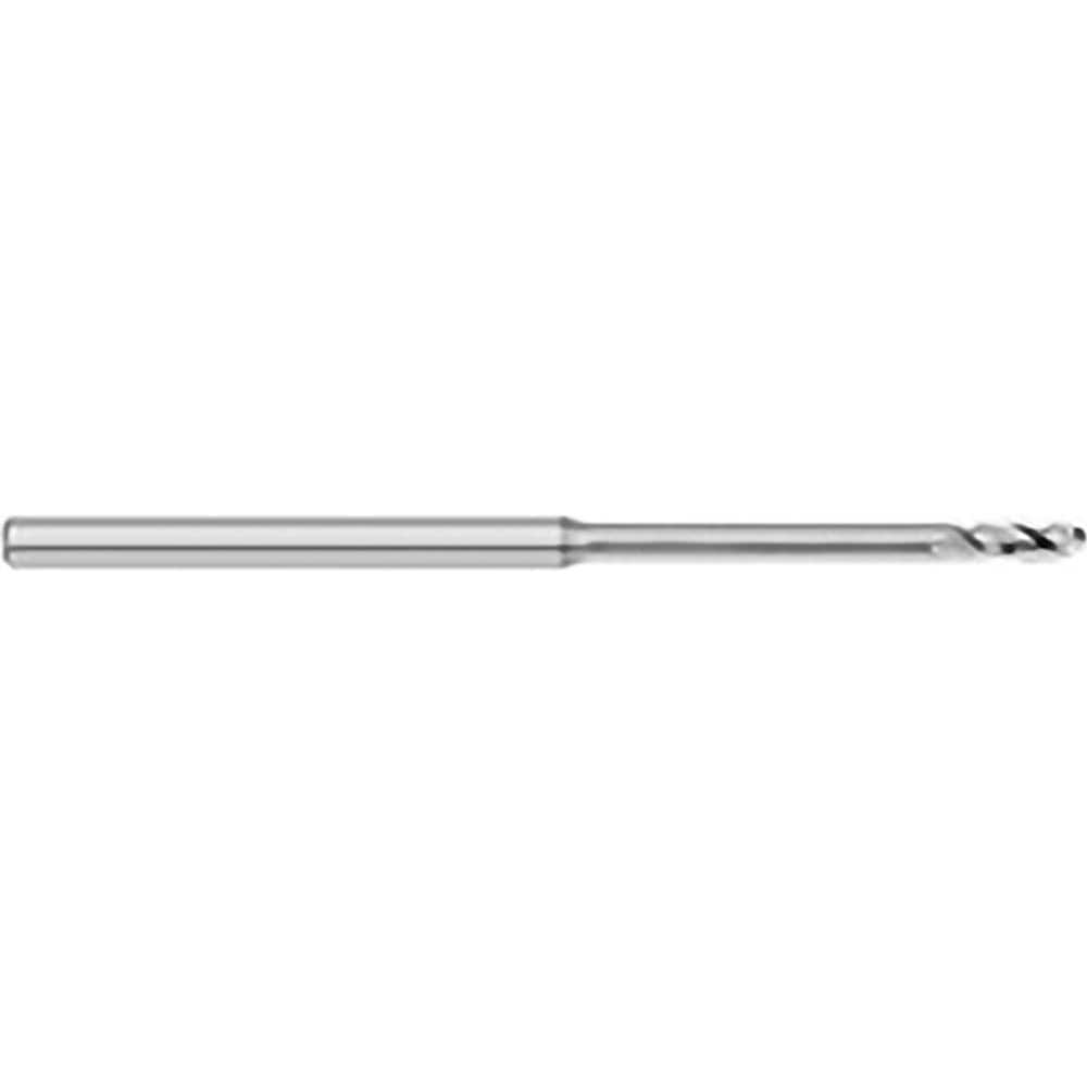 Ball End Mill: 0.078″ Dia, 0.234″ LOC, 3 Flute, Solid Carbide 2-1/2″ OAL, 1/8″ Shank Dia, 30 ° Helix, Uncoated, Single End