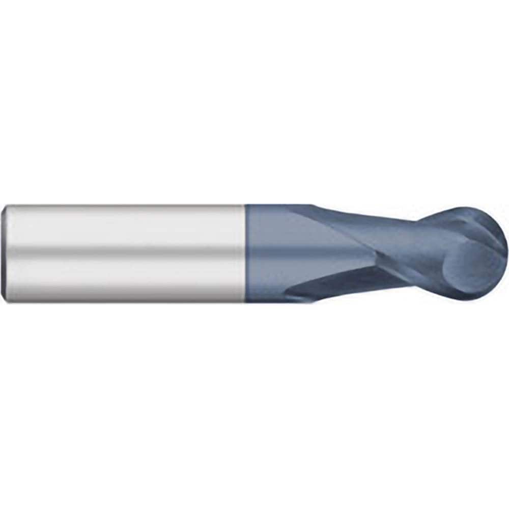 Ball End Mill: 0.5″ Dia, 0.625″ LOC, 2 Flute, Solid Carbide 2-1/2″ OAL, 1/2″ Shank Dia, 30 ° Helix, AlTiN Coated, Single End
