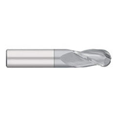 Ball End Mill: 0.5″ Dia, 1″ LOC, 3 Flute, Solid Carbide 3″ OAL, 1/2″ Shank Dia, 30 ° Helix, TiCN Coated, Single End
