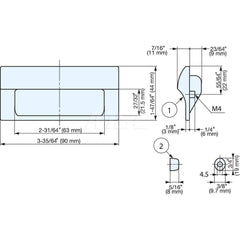 Recessed Pulls; Overall Width (Inch): 3-35/64; Overall Height (mm): 44.00000; Recess Width: 63.00; Recess Height: 21.50; Recess Depth: 11.00; Center to Center: 78.0000; Thread Size: M4; Finish/Coating: Ivory; Material: ABS; Polycarbonate; Material: ABS; P