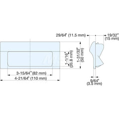 Recessed Pulls; Overall Width (Inch): 4-21/64; Overall Height (mm): 50.00000; Recess Width: 82.00; Recess Height: 26.80; Recess Depth: 15.00; Center to Center: 96.0000; Finish/Coating: Black; Mount: Snap-In; Material: ABS; Polycarbonate; Material: ABS; Po