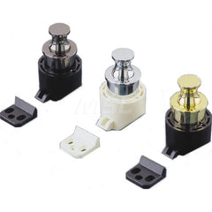 Latches; Type: Push Knob; Length (mm): 49.00; Width (mm): 34.00; Height (mm): 49.0000; Finish/Coating: Chrome; Series: PKL-08; Minimum Order Quantity: Zinc Alloy; Material: Zinc Alloy; Description: Weight: 63 g; Diameter: 1.57 in (40 mm); Holding Force: 2