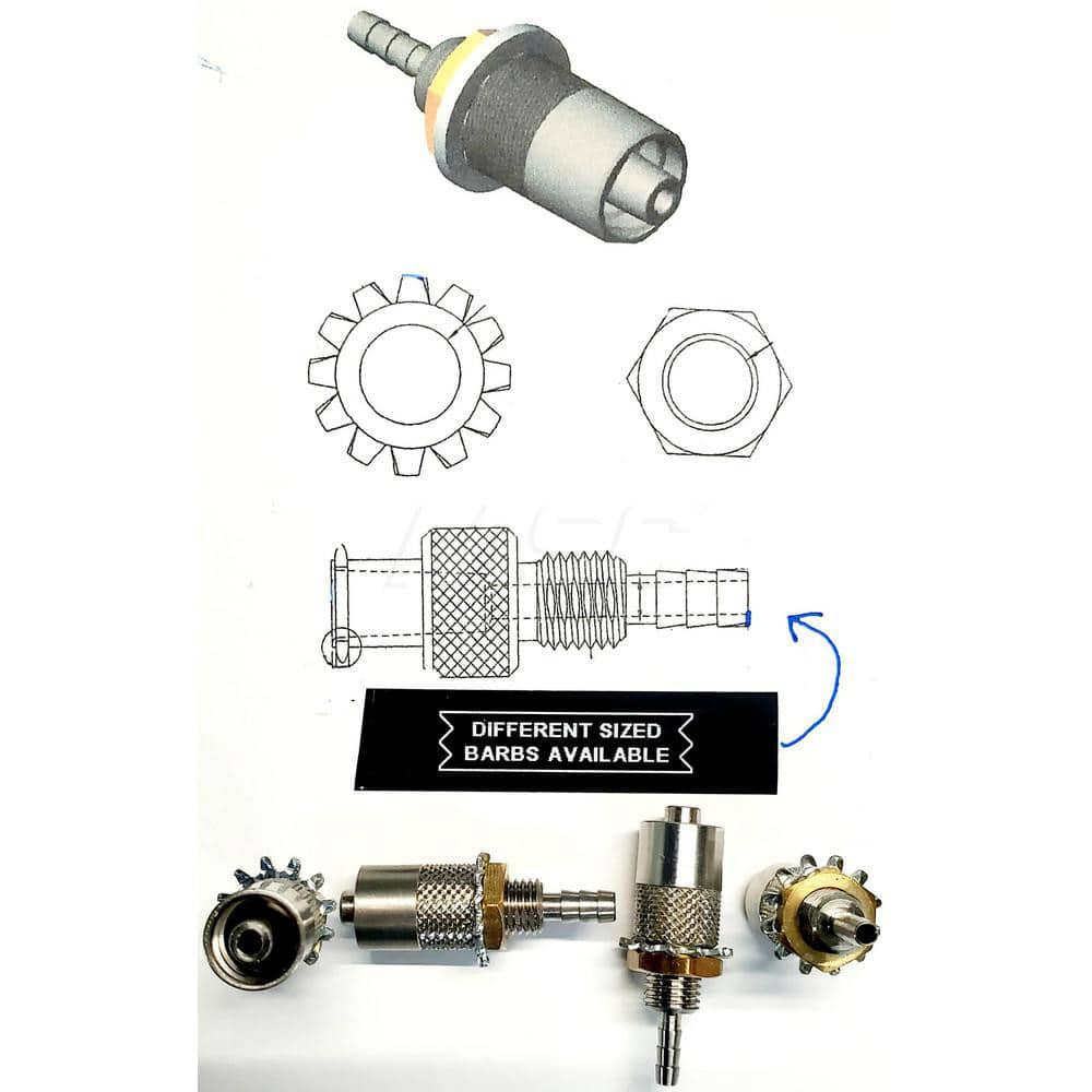 Medical Tubing Connectors & Fittings; Connector Type: Male Luer Lock to Bulkhead Adapter (3-Barb); Material: 316 Stainless Steel; Inlet A Inside Diameter (Inch): 1/8; Inlet B Inside Diameter (Inch): 3/16; Application: For Many Laboratories; Color: Silver