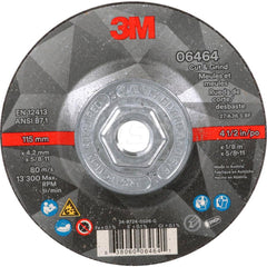 Depressed Center Wheel: Type 27, 4-1/2″ Dia, 1/8″ Thick, Ceramic 36 Grit