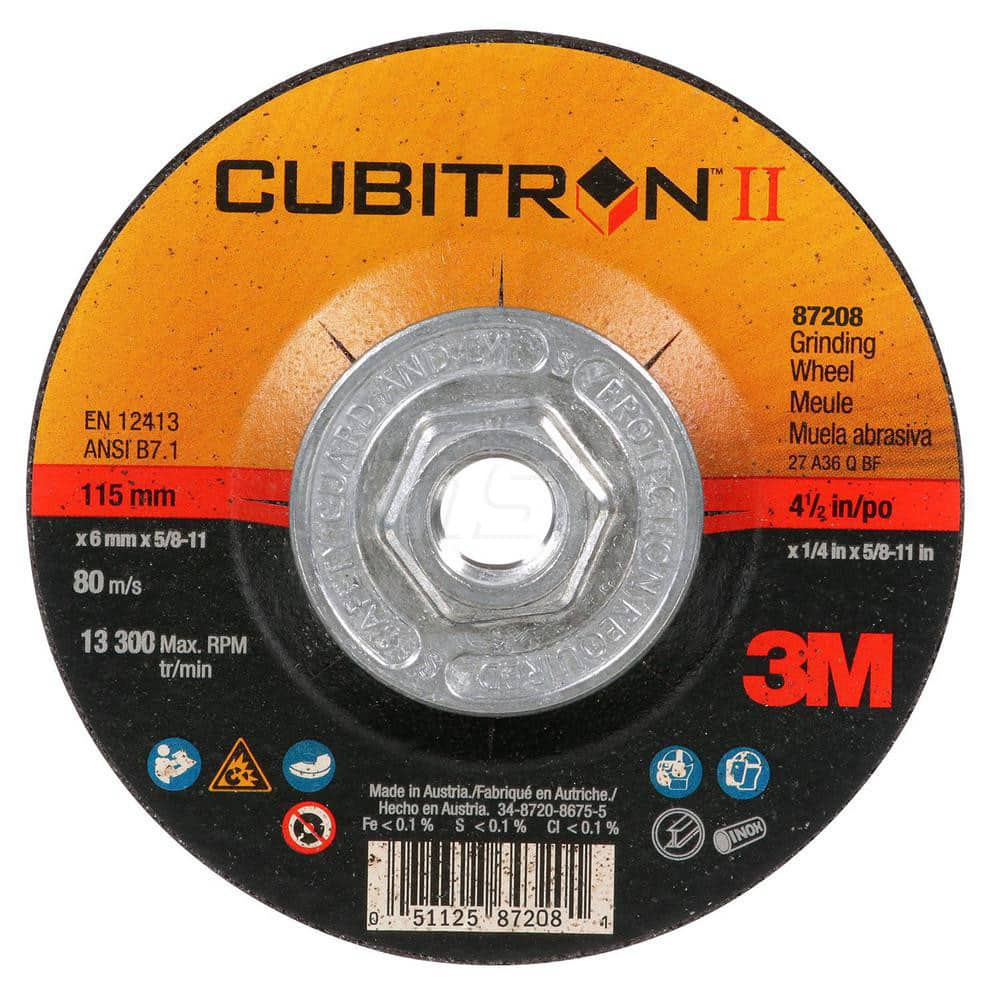 Depressed Center Wheel: Type 27, 4-1/2″ Dia, 1/4″ Thick, Cubitron 36 Grit