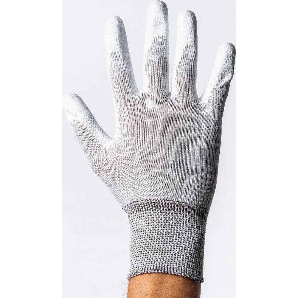 General Purpose Work Gloves: Large, Polyurethane, Carbon & Nylon White & Gray, Static Dissipative