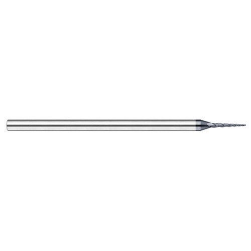 Miniature End Mills - Tapered Rib Cutters - 0.0150″ (1/64″) Cutter Diameter × 0.1500″ Length of Cut × 4° per side Carbide Tapered Square End Mill, 3 Flutes, AlTiN Nano Coated - Exact Industrial Supply