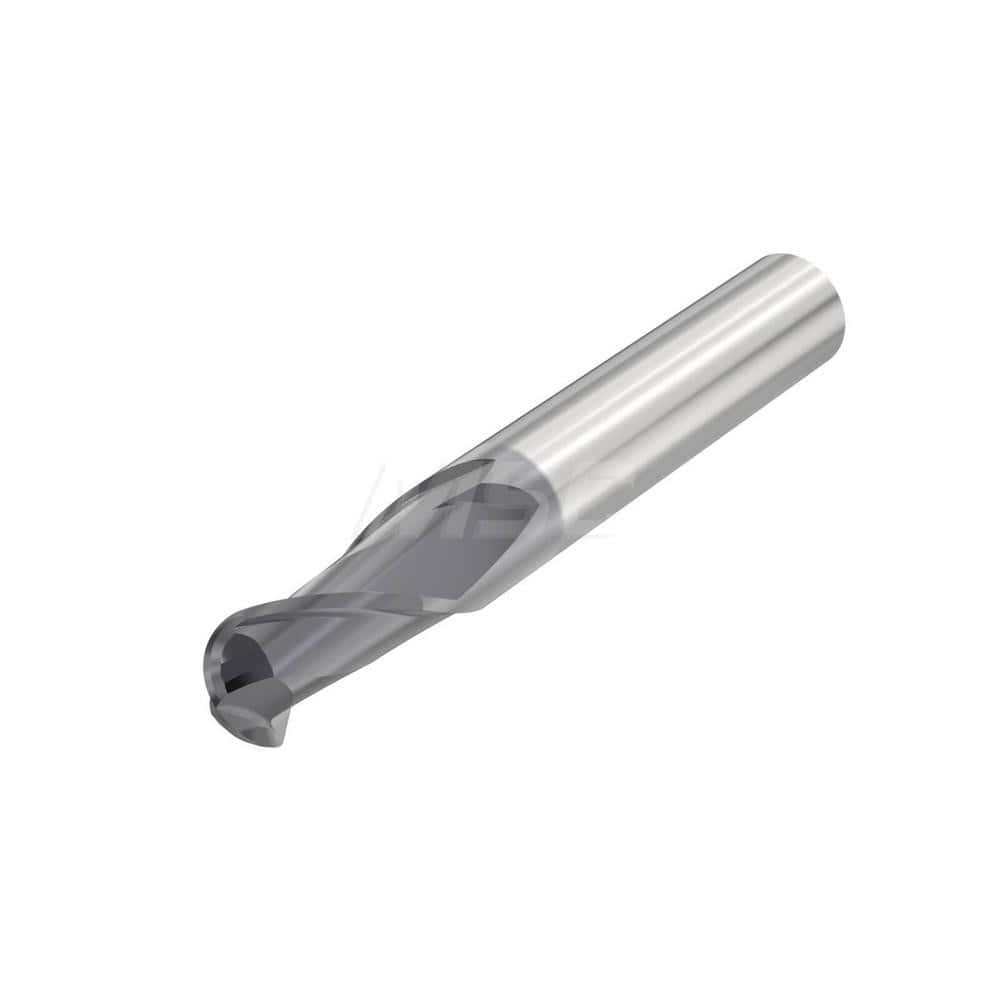 Ball End Mill: 0.315″ Dia, 2 Flute, Solid Carbide 63 mm OAL, 8 mm Shank Dia, 35 ° Helix, SIRON-A Coated, Single End, Series JHB512