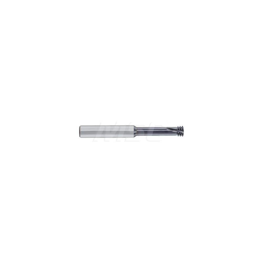 Helical Flute Thread Mill: 1/4-20, Internal, 4 Flute, Solid Carbide 20 TPI, 0.1929″ Cut Dia, TiCN Coated