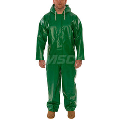 Coveralls: Size Medium, PVC on 150D Polyester Green, 28″ Inseam, Snaps & Zipper Closure