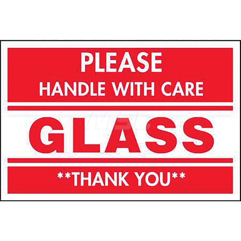 Care Instructions Label: ″Glass, Please Handle With Care, Thank You″, Rectangle, 3″ Wide, 2″ High Paper