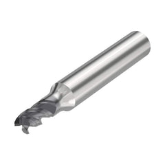Corner Radius End Mill: 0.1181″ Dia, 3 Flutes, Solid Carbide 48 ° Helix, SIRON-A Coated, Corner Chamfer End, Centercutting, Series JS553
