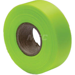 Barricade & Flagging Tape; Legend: None; Material: Vinyl; Polyvinylchloride; Thickness (mil): 4; Overall Length: 150.00; Roll Length (Feet): 150; Color: Fluorescent Lime; Roll Width (Inch): 1-3/16