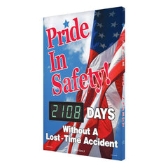 Pride In Safety __Days Without A Lost Time Accident Rectangle, 3.75″ Thick, Indoor or Outdoor, For Inspection, Testing and Accident Data