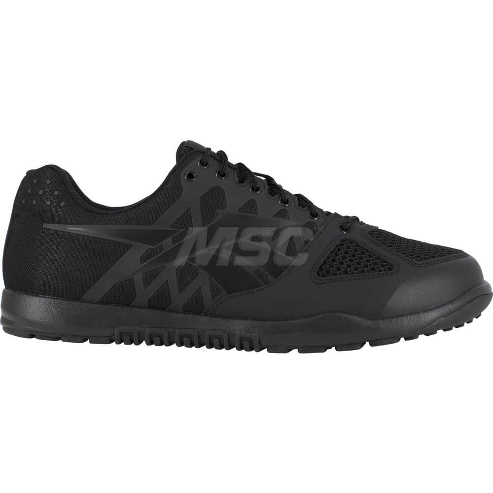 Work Boot: Size 9.5, Microfiber, Plain Toe Black, Wide Width, Non-Slip Sole