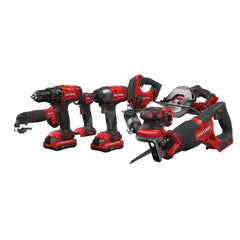 Cordless Tool Combination Kit: 20V CMCD700 Drill/Driver,  CMCF800 Impact Driver,  CMCS300 Reciprocating Saw,  CMCL020 Task Light,  CMCE500 Oscillating Tool,  CMCS500 Circular Saw,  CMCS600 Jig Saw,  CMCW220 5-in. Random Orbit Sander,  (2) CMCB202 Li-Ion B