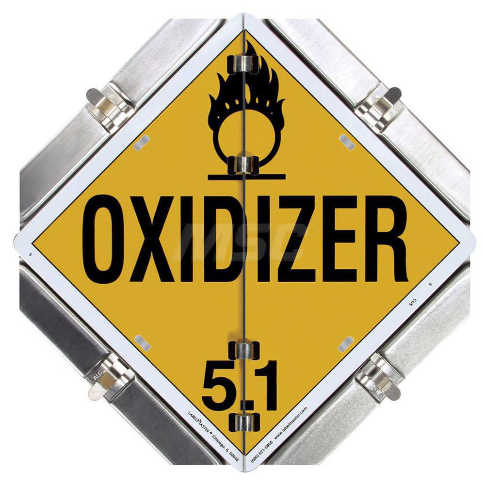 DOT Flip Placards; Placard Type: Split Back; Number of Legends: 8; Legend: Corrosive; Non-Flammable Gas; Poison; Flammable Gas; Flammable; Oxidizer; Radioactive; Dangerous; Message/Graphic: Message & Graphic; Legend Color: Red; White; Yellow; Black; Green