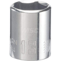 Hand Socket: 1/4″ Drive, 13 mm Socket, 6-Point Chrome-Plated & Polished