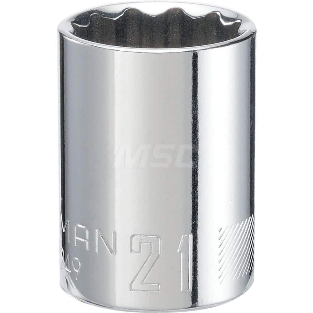 Hand Socket: 1/2″ Drive, 21 mm Socket, 12-Point Chrome-Plated & Polished