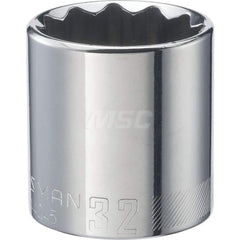 Hand Socket: 1/2″ Drive, 32 mm Socket, 12-Point Chrome-Plated & Polished